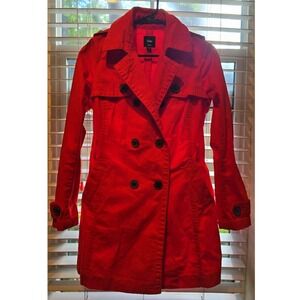 Gap Women Red Killer Tomato Double Breasted Trench Coat Jacket XS S/205797-01